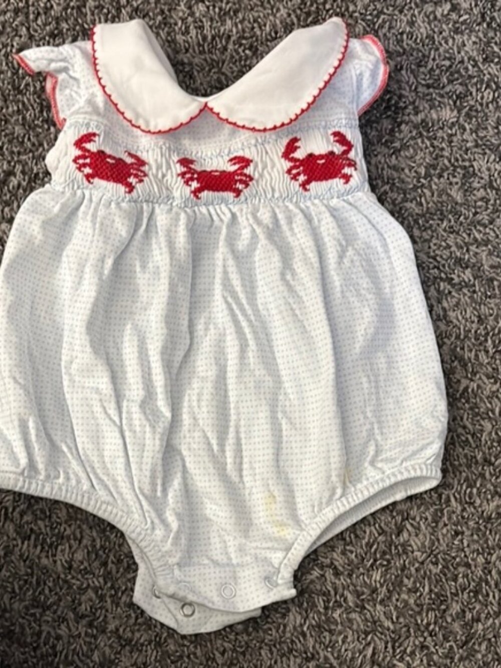 Adorable White and Red Crab Embroidered Baby Romper